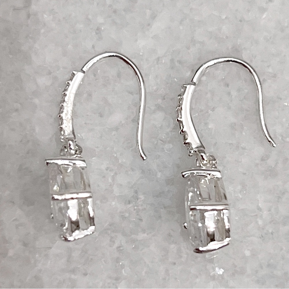 Diamond (Sim) Drop Sterling Silver Earrings - Picture 12 of 13